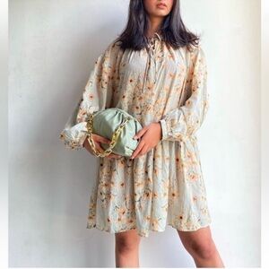 H&M conscious collection spring 2019 floral balloon sleeve oversize dress Sz 8/M